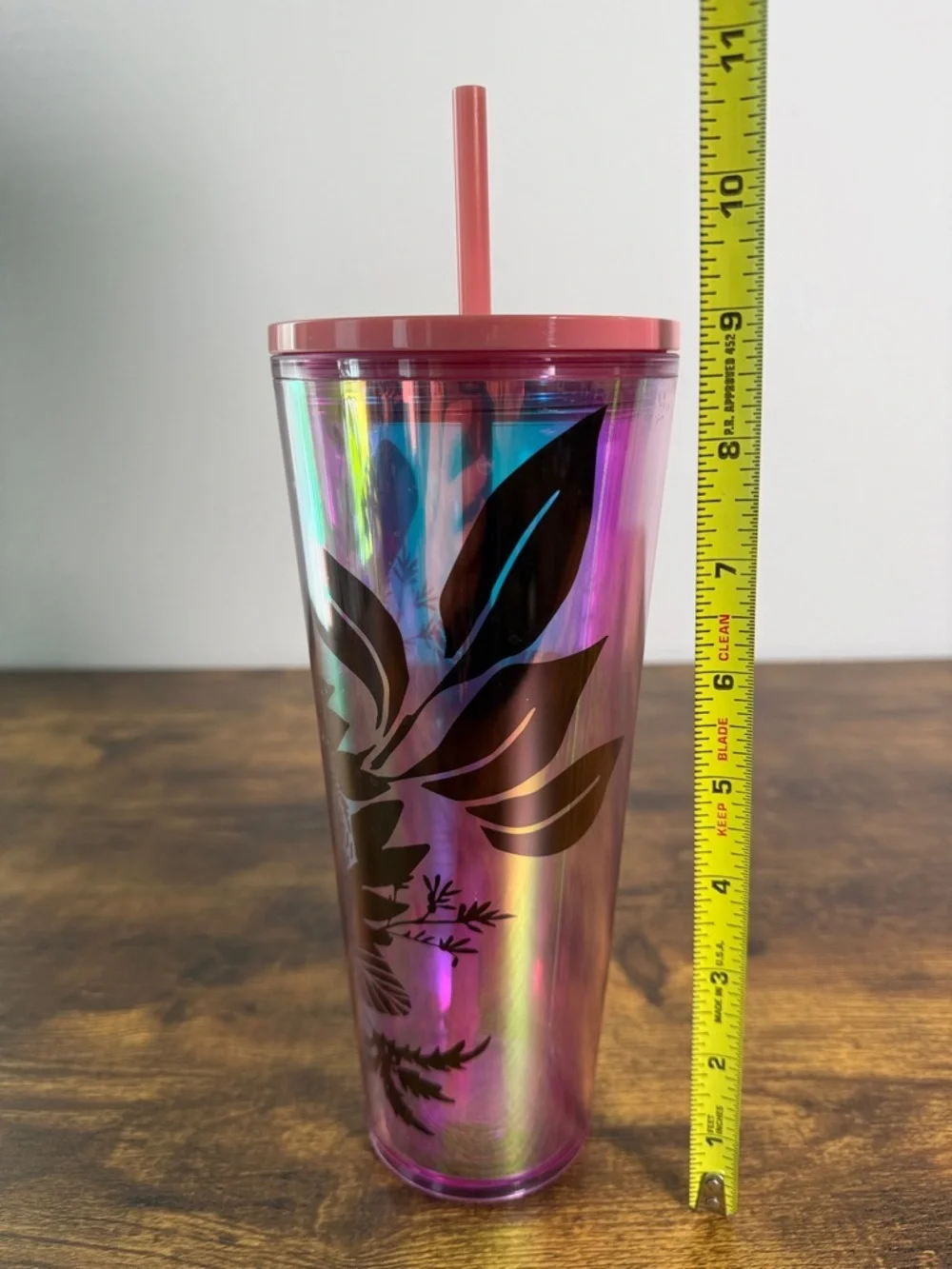 NWT Starbucks Pink Iridescent Floral Tumbler with Straw, 24 Oz